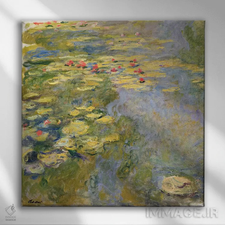 تابلو 1917-19,برکهٔ نیلوفر آبی، ۱۹۱۷-۱۹۱۹ اثر کلود مونه (نقاش معروف فرانسوی) - نمای روبهرو روی دیوار