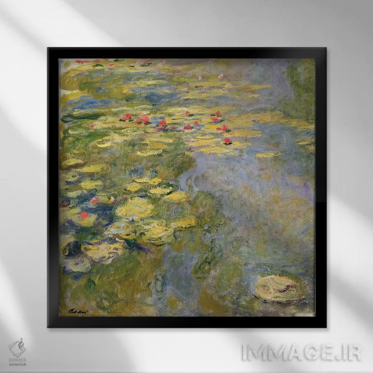 تابلو 1917-19,برکهٔ نیلوفر آبی، ۱۹۱۷-۱۹۱۹ اثر کلود مونه (نقاش معروف فرانسوی) - نمای قابدار مشکی