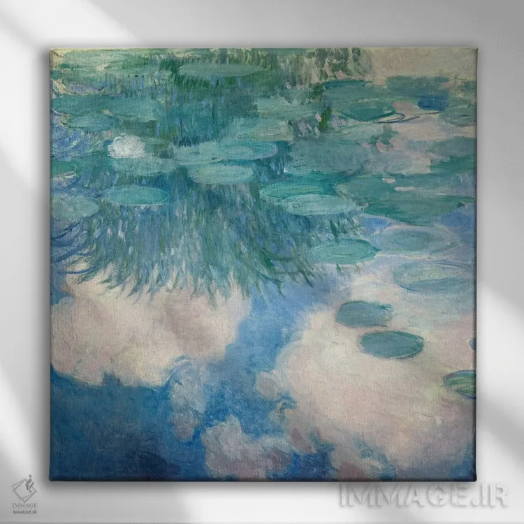 تابلو 1914-17,نیلوفرهای آبی، ۱۹۱۴-۱۹۱۷ اثر کلود مونه (نقاش معروف فرانسوی) - نمای روبهرو روی دیوار