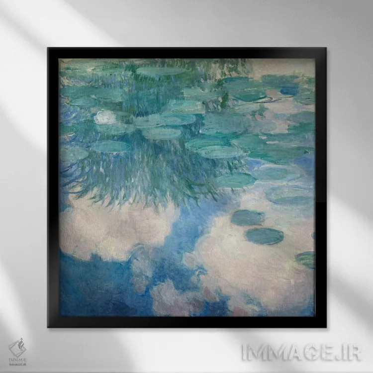 تابلو 1914-17,نیلوفرهای آبی، ۱۹۱۴-۱۹۱۷ اثر کلود مونه (نقاش معروف فرانسوی) - نمای قابدار مشکی