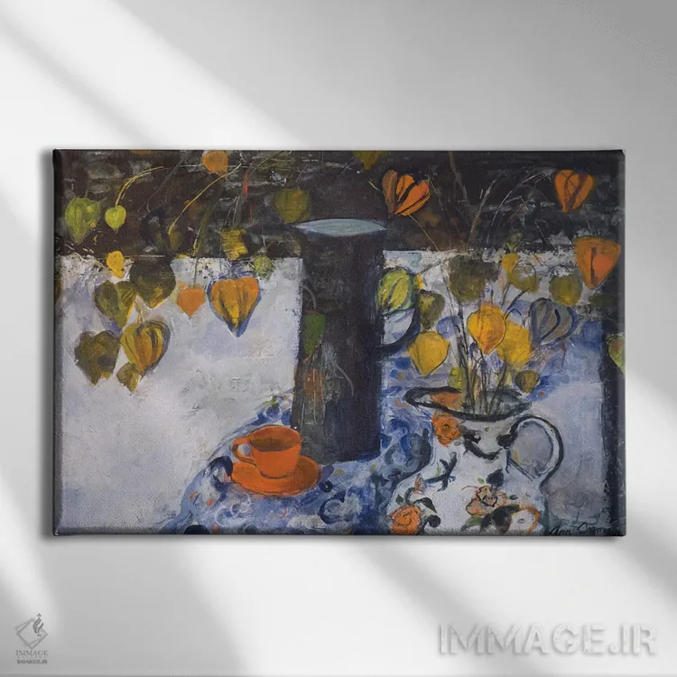 تابلو چراغهای چینی در کوزه مشکی اثر آن اورام - نمای روبهرو روی دیوار