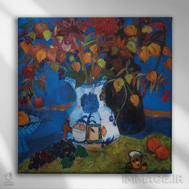 تابلو 2021,چراغهای چینی در کوزهٔ جدید، ۲۰۲۱ اثر آن اورام - نمای روبهرو روی دیوار