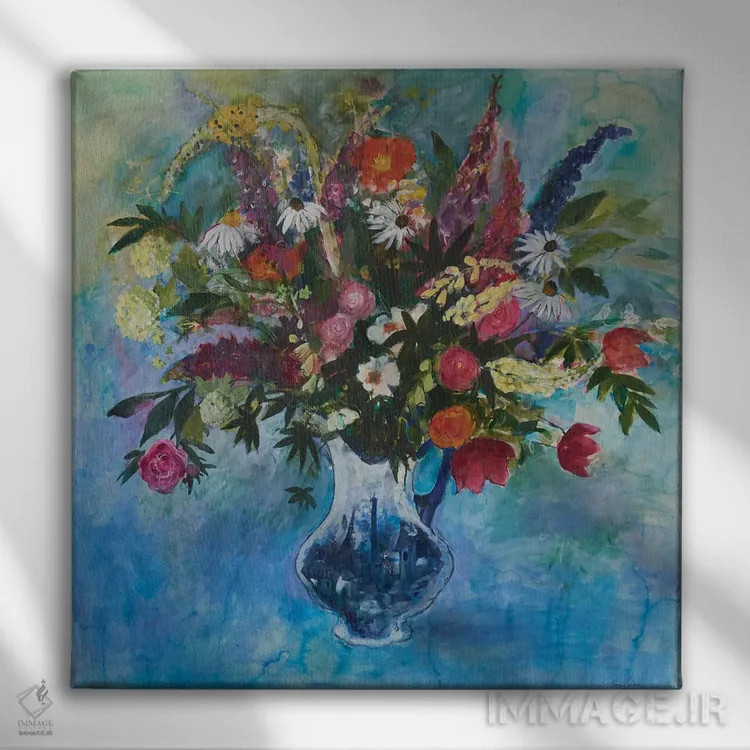 تابلو 2021,گلهای باغ تابستانی، ۲۰۲۱ اثر آن اورام - نمای روبهرو روی دیوار