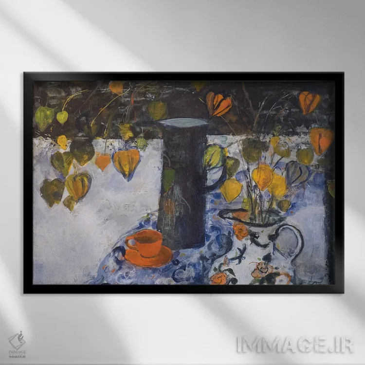 تابلو چراغهای چینی در کوزه مشکی اثر آن اورام - نمای قابدار مشکی