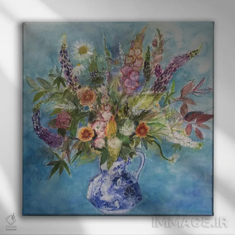 تابلو گلهای باغی در اباوربرا اثر آن اورام - نمای روبهرو روی دیوار