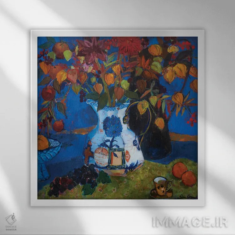 تابلو 2021,چراغهای چینی در کوزهٔ جدید، ۲۰۲۱ اثر آن اورام - نمای قابدار سفید