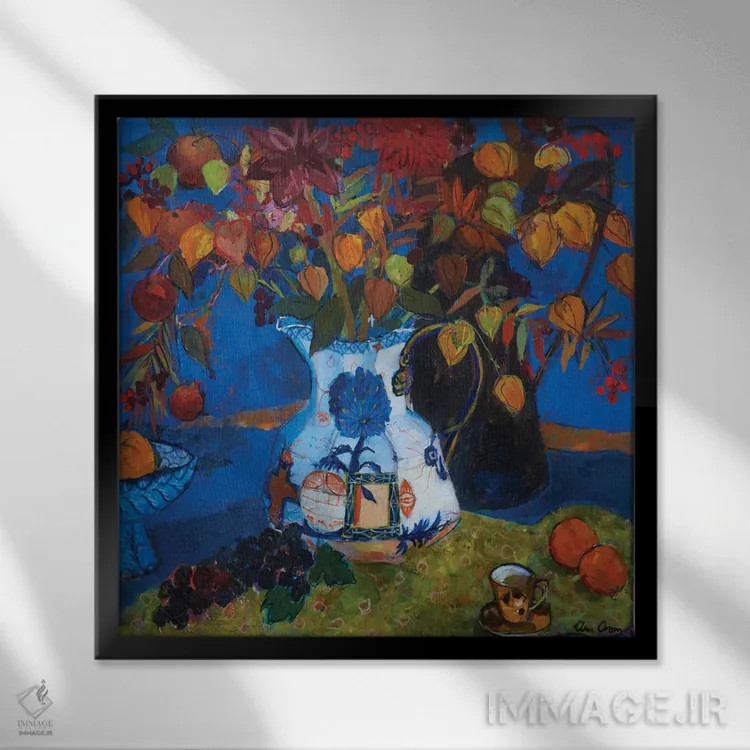 تابلو 2021,چراغهای چینی در کوزهٔ جدید، ۲۰۲۱ اثر آن اورام - نمای قابدار مشکی