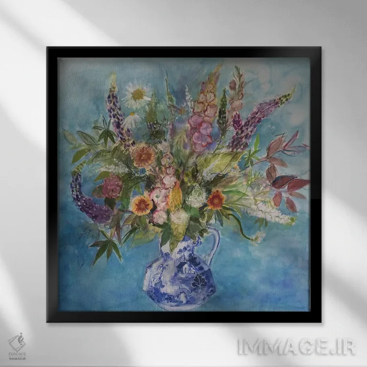 تابلو گلهای باغی در اباوربرا اثر آن اورام - نمای قابدار مشکی