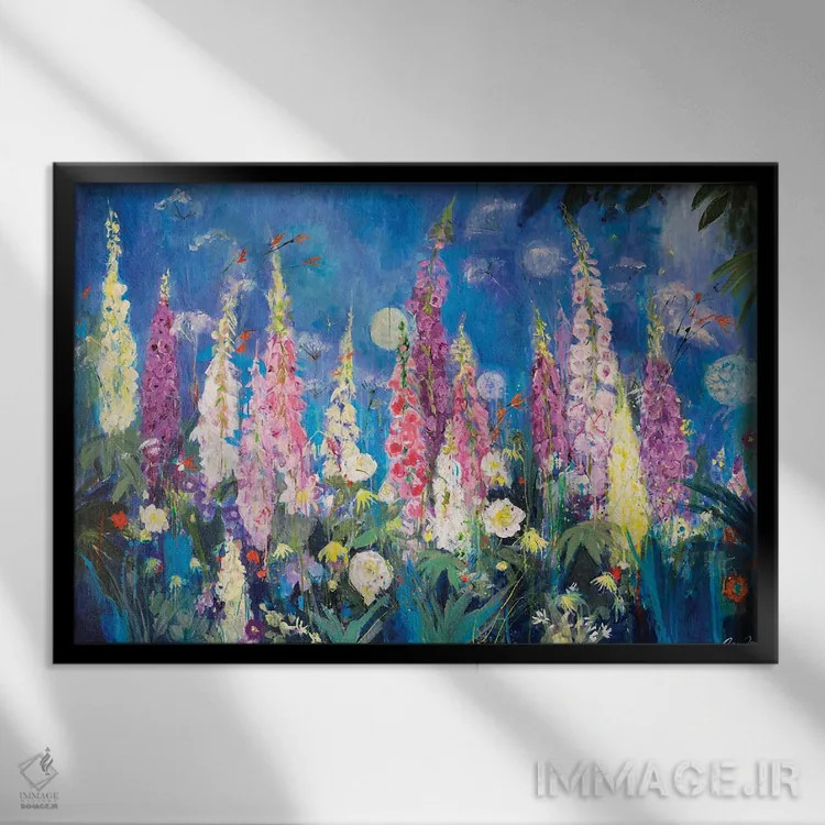 تابلو 2019,گل انگشتانه و پیاز تزیینی، ۲۰۱۹ اثر آن اورام - نمای قابدار مشکی