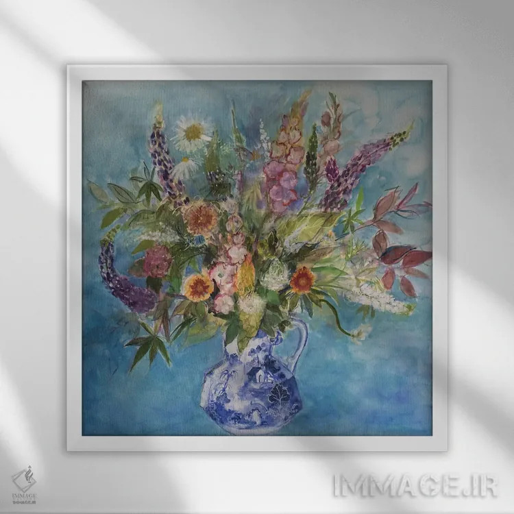 تابلو گلهای باغی در اباوربرا اثر آن اورام - نمای قابدار سفید