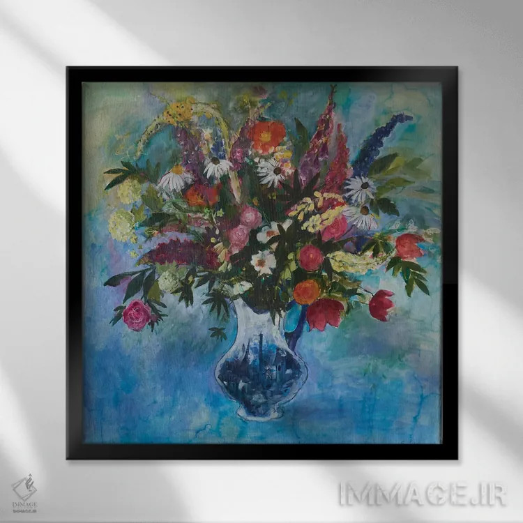 تابلو 2021,گلهای باغ تابستانی، ۲۰۲۱ اثر آن اورام - نمای قابدار مشکی