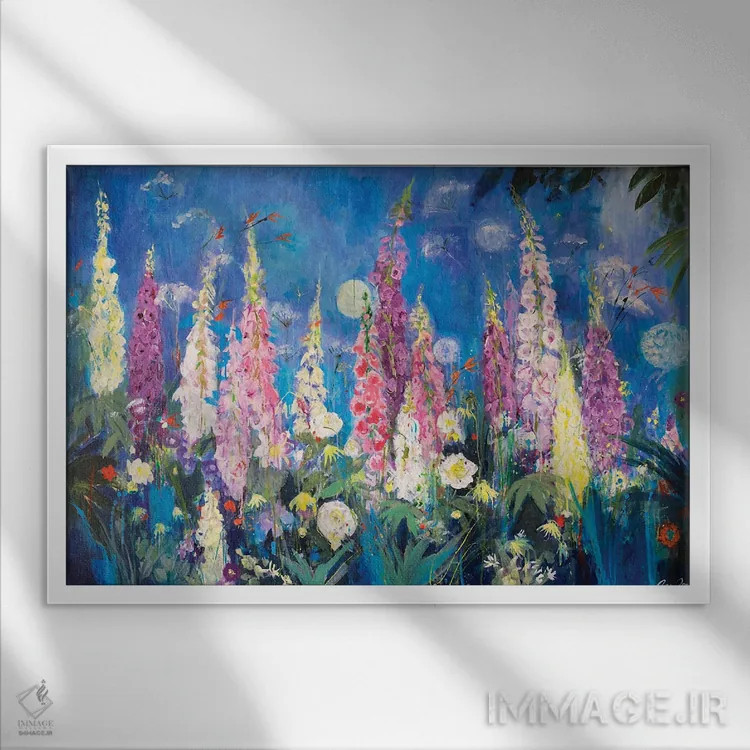 تابلو 2019,گل انگشتانه و پیاز تزیینی، ۲۰۱۹ اثر آن اورام - نمای قابدار سفید