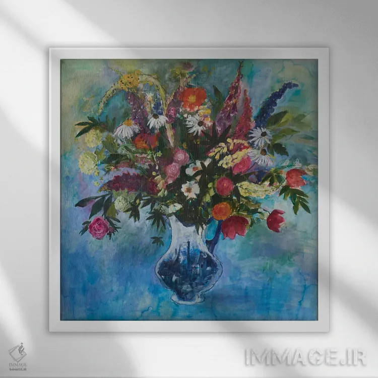 تابلو 2021,گلهای باغ تابستانی، ۲۰۲۱ اثر آن اورام - نمای قابدار سفید