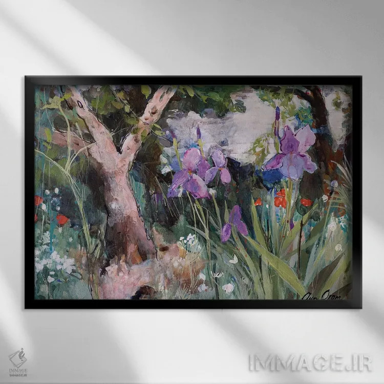 تابلو 2019,باغ مدیترانهای با زنبق، ۲۰۱۹ اثر آن اورام - نمای قابدار مشکی