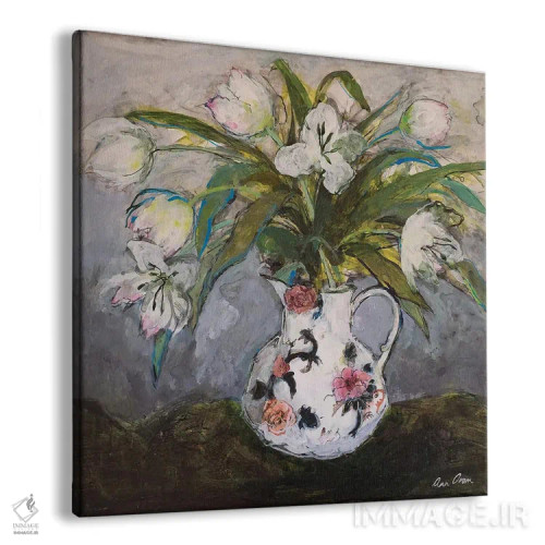 تابلو 2019,لالههای سفید در کوزهای از سنگ آهنی، ۲۰۱۹ اثر آن اورام - نمای پرسپکتیو محصول