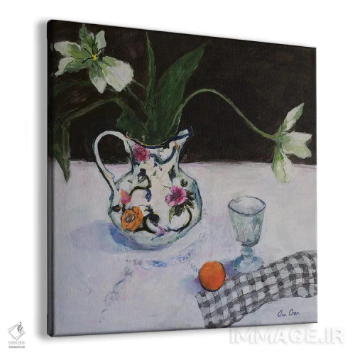 تابلو 2019,طبیعت بیجان با لاله سفید و یک لیوان، ۲۰۱۹ اثر آن اورام - نمای پرسپکتیو محصول