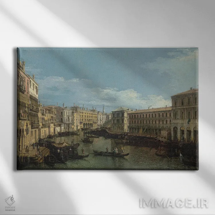 تابلو With The Rialto Bridge, C.1720-80,کانال بزرگ ونیز از کا دا موستو تا فابریکه نووه، با پل ریالتو، حدود ۱۷۲۰-۱۷۸۰ اثر کانالتو (نقاش ایتالیایی ونیزی منظره) - نمای روبهرو روی دیوار