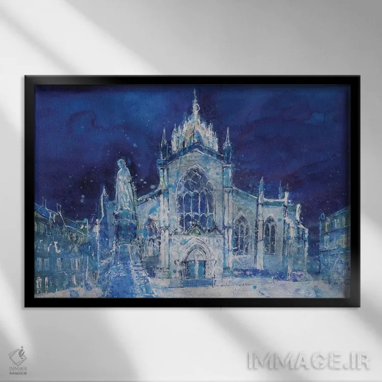 تابلو سنت جایلز در شب (کلیسا/اباوربرا) اثر آن اورام - نمای قابدار مشکی