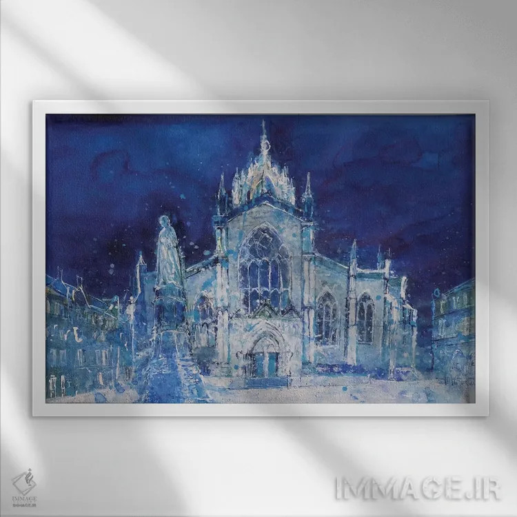 تابلو سنت جایلز در شب (کلیسا/اباوربرا) اثر آن اورام - نمای قابدار سفید
