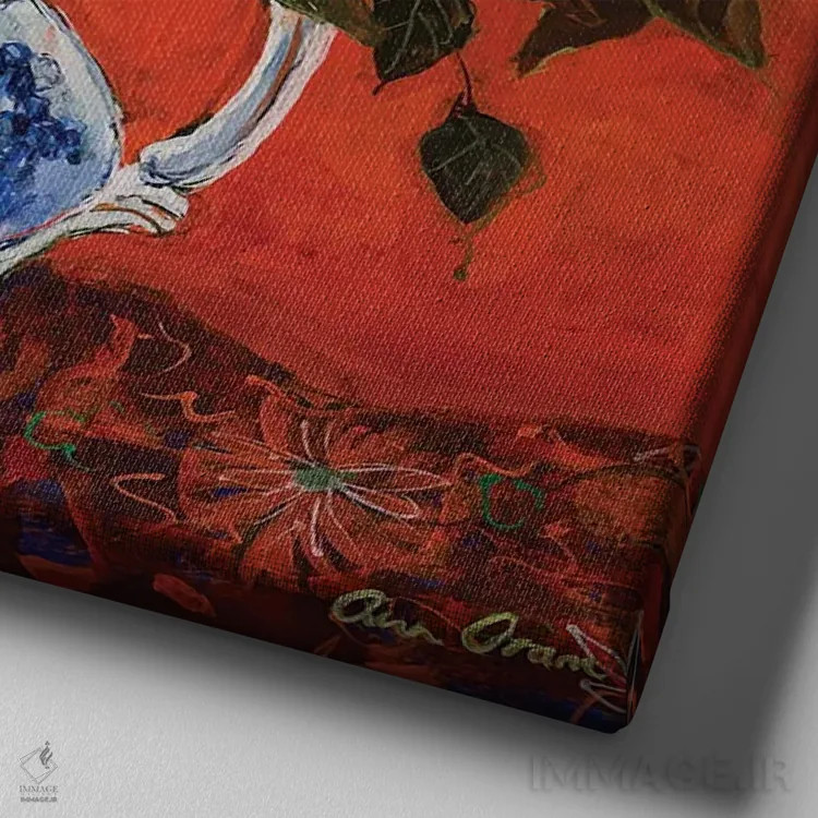 تابلو 2017,گلهای بهاری روی زمینهٔ قرمز، ۲۰۱۷ اثر آن اورام - نمای نزدیک بافت بوم