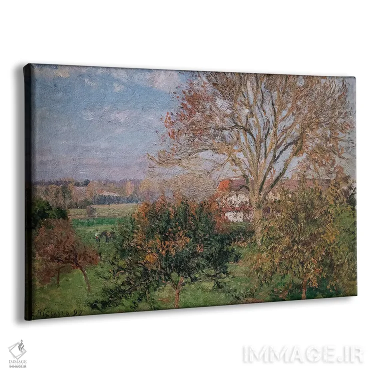 تابلو Morning At Eragny, 1897,پاییز، صبح در ارانی، ۱۸۹۷ اثر کامی یِل پیسارو (نقاش فرانسوی امپرسیونیست) - نمای پرسپکتیو محصول