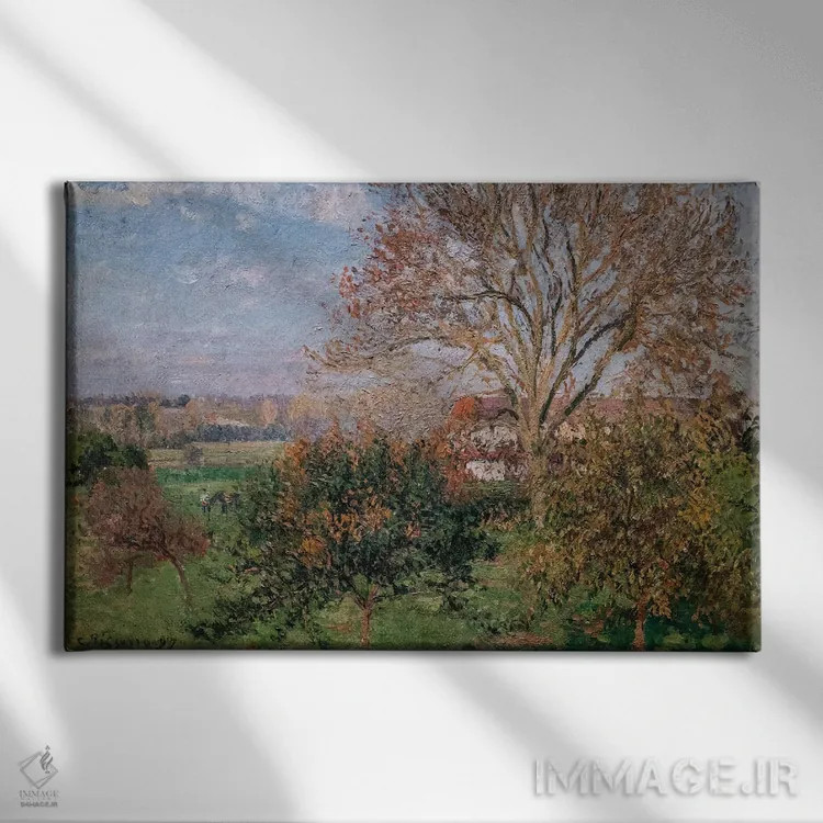 تابلو Morning At Eragny, 1897,پاییز، صبح در ارانی، ۱۸۹۷ اثر کامی یِل پیسارو (نقاش فرانسوی امپرسیونیست) - نمای روبهرو روی دیوار