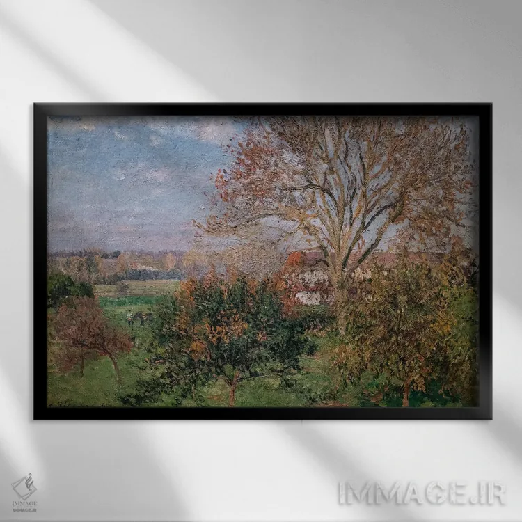 تابلو Morning At Eragny, 1897,پاییز، صبح در ارانی، ۱۸۹۷ اثر کامی یِل پیسارو (نقاش فرانسوی امپرسیونیست) - نمای قابدار مشکی