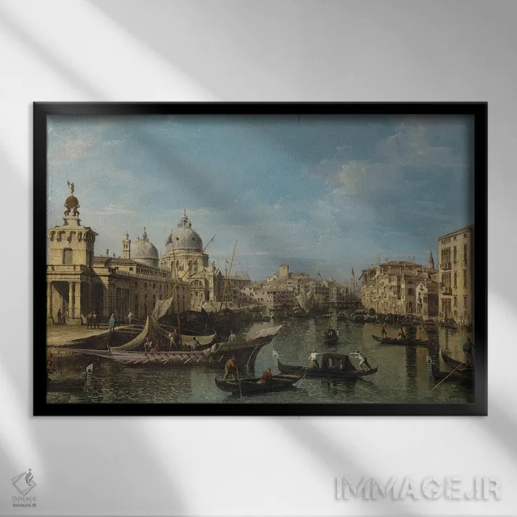 تابلو C.1720-80,ونیز: ورودی کانال بزرگ، حدود ۱۷۲۰-۱۷۸۰ اثر کانالتو (نقاش ایتالیایی ونیزی منظره) - نمای قابدار مشکی
