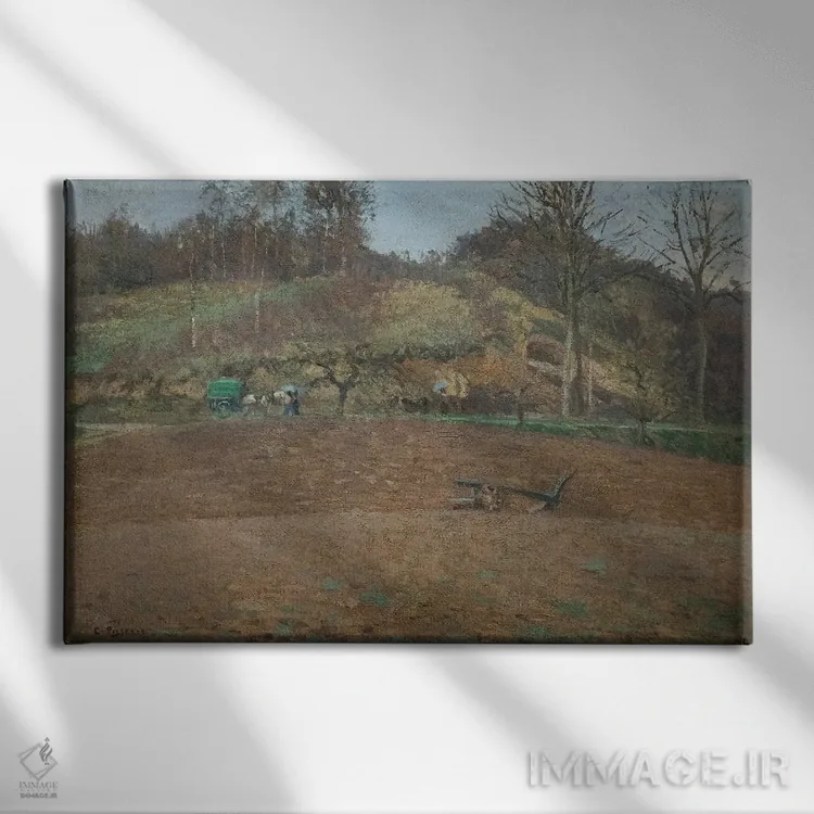 تابلو 1874,زمین شخمزده، ۱۸۷۴ اثر کامی یِل پیسارو (نقاش فرانسوی امپرسیونیست) - نمای روبهرو روی دیوار