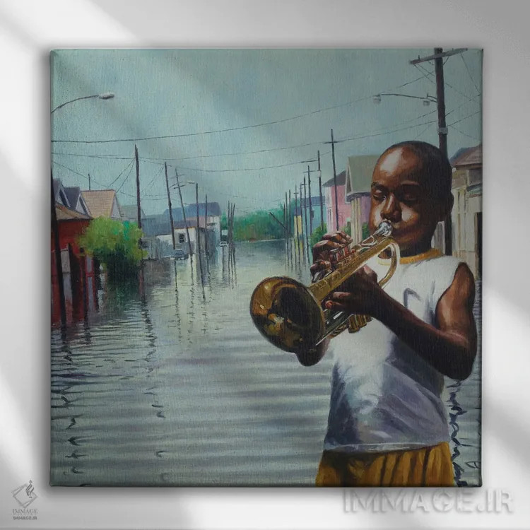 تابلو پسر با شاخ، ۲۰۱۰ اثر کالین بوتمن - نمای روبهرو روی دیوار