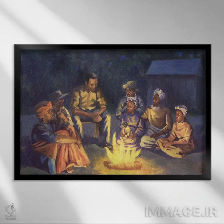 تابلو داستانهای دور آتش، ۲۰۰۳ اثر کالین بوتمن - نمای قابدار مشکی