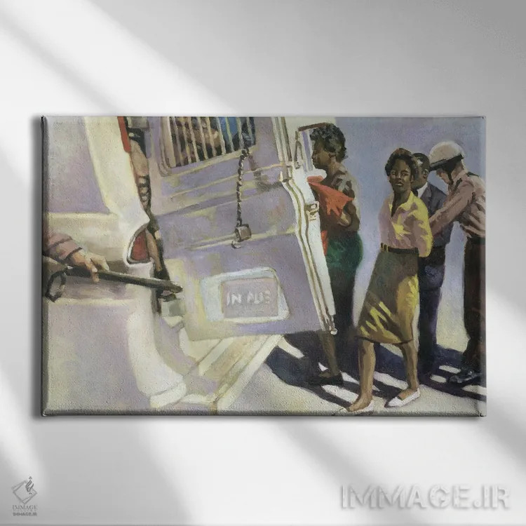 تابلو مهمانی ون پلیس، ۲۰۰۱ اثر کالین بوتمن - نمای روبهرو روی دیوار