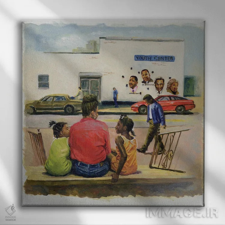 تابلو پلهٔ جلوی شهر تابستانی، ۲۰۰۰ اثر کالین بوتمن - نمای روبهرو روی دیوار