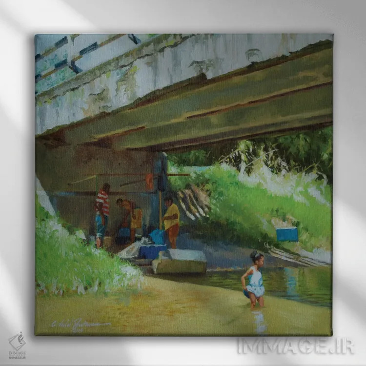 تابلو زیر پل قدیمی، ۲۰۱۶ اثر کالین بوتمن - نمای روبهرو روی دیوار