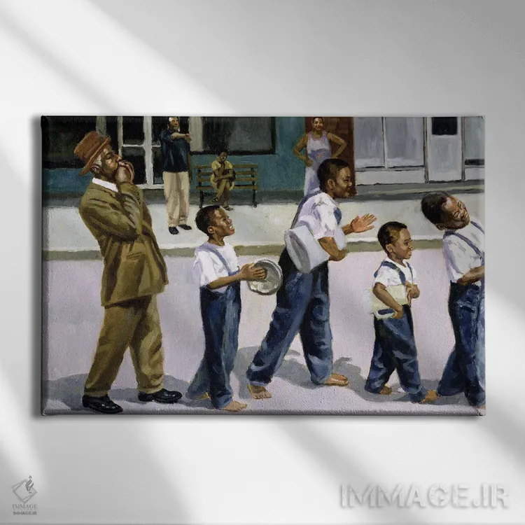 تابلو گروه موسیقی رژه، ۲۰۰۰ اثر کالین بوتمن - نمای روبهرو روی دیوار