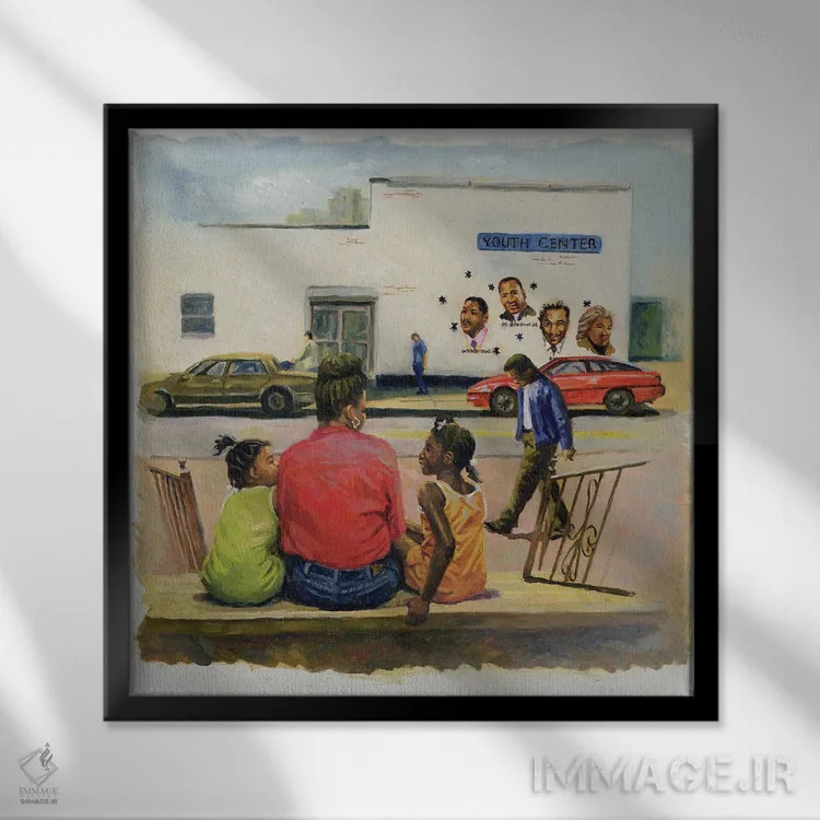 تابلو پلهٔ جلوی شهر تابستانی، ۲۰۰۰ اثر کالین بوتمن - نمای قابدار مشکی