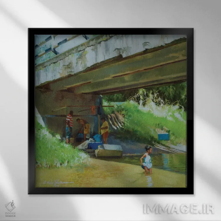 تابلو زیر پل قدیمی، ۲۰۱۶ اثر کالین بوتمن - نمای قابدار مشکی