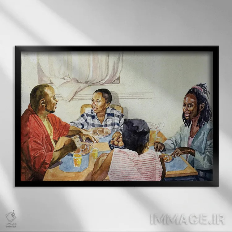 تابلو صبحانهٔ آخر هفته، ۲۰۰۳ اثر کالین بوتمن - نمای قابدار مشکی