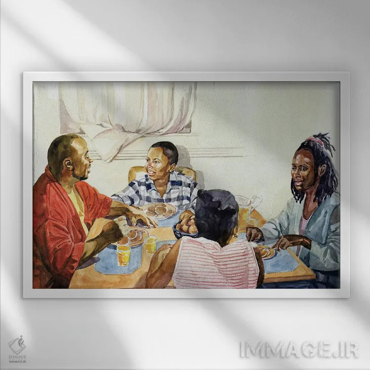 تابلو صبحانهٔ آخر هفته، ۲۰۰۳ اثر کالین بوتمن - نمای قابدار سفید