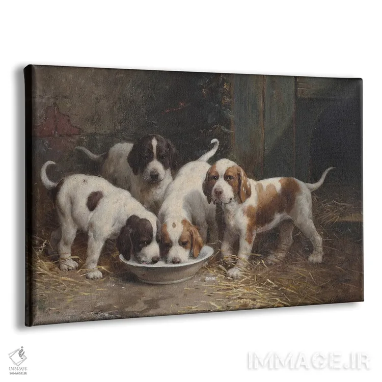 تابلو تولهسگهای سنت برنارد در حال شیر خوردن اثر اتو ارلمان - نمای پرسپکتیو محصول