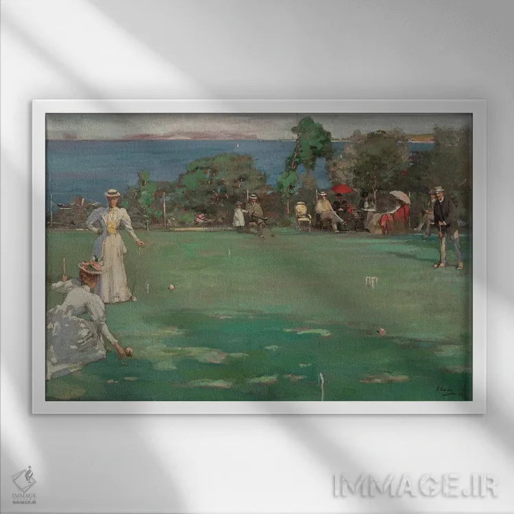 تابلو مهمانی کروکه، ۱۸۹۰-۱۸۹۳ اثر سر جان لاوری (نقاش ایرلندی) - نمای قابدار سفید