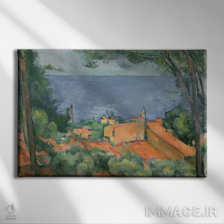 تابلو بامهای قرمز لِستاک، ۱۸۸۳-۱۸۸۵ اثر پل سزان - نمای روبهرو روی دیوار