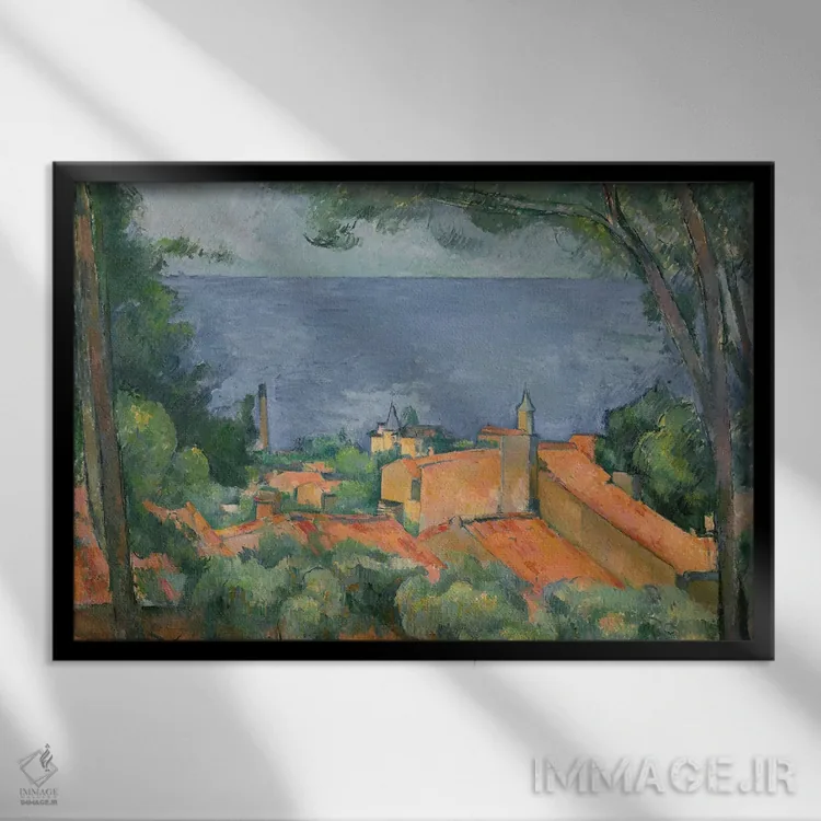 تابلو بامهای قرمز لِستاک، ۱۸۸۳-۱۸۸۵ اثر پل سزان - نمای قابدار مشکی