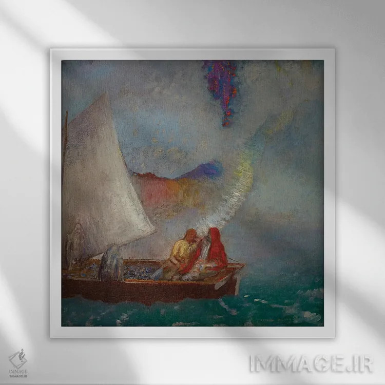 تابلو بادبان خاکستری، حدود ۱۹۰۰-۱۹۰۵ اثر اودیلو ردون - نمای قابدار سفید