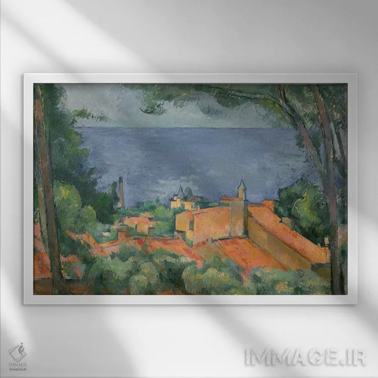 تابلو بامهای قرمز لِستاک، ۱۸۸۳-۱۸۸۵ اثر پل سزان - نمای قابدار سفید