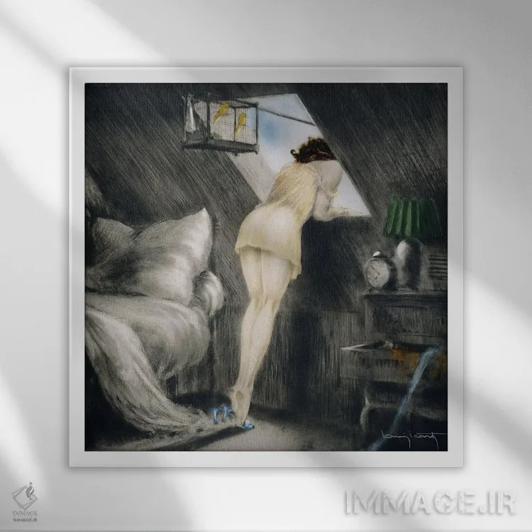 تابلو اتاق زیرشیروانی، ۱۹۴۰ اثر لوئیس ایکارت - نمای قابدار سفید