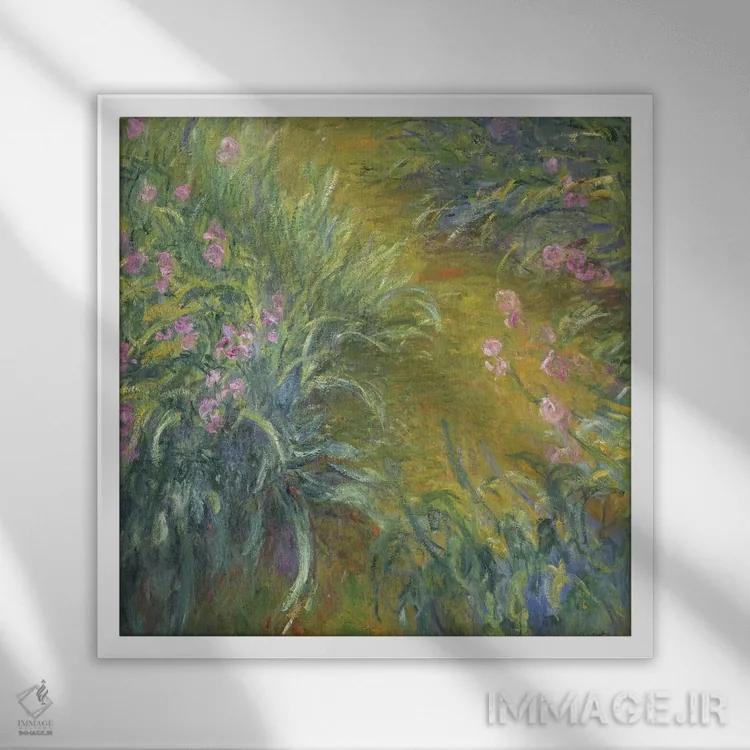 تابلو زنبق اثر کلود مونه (نقاش معروف فرانسوی) - نمای قابدار سفید