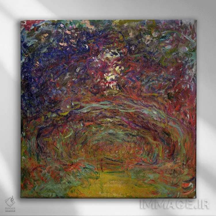 تابلو مسیر رز در ژیورنی، ۱۹۲۰-۲۲ اثر کلود مونه (نقاش معروف فرانسوی) - نمای روبهرو روی دیوار