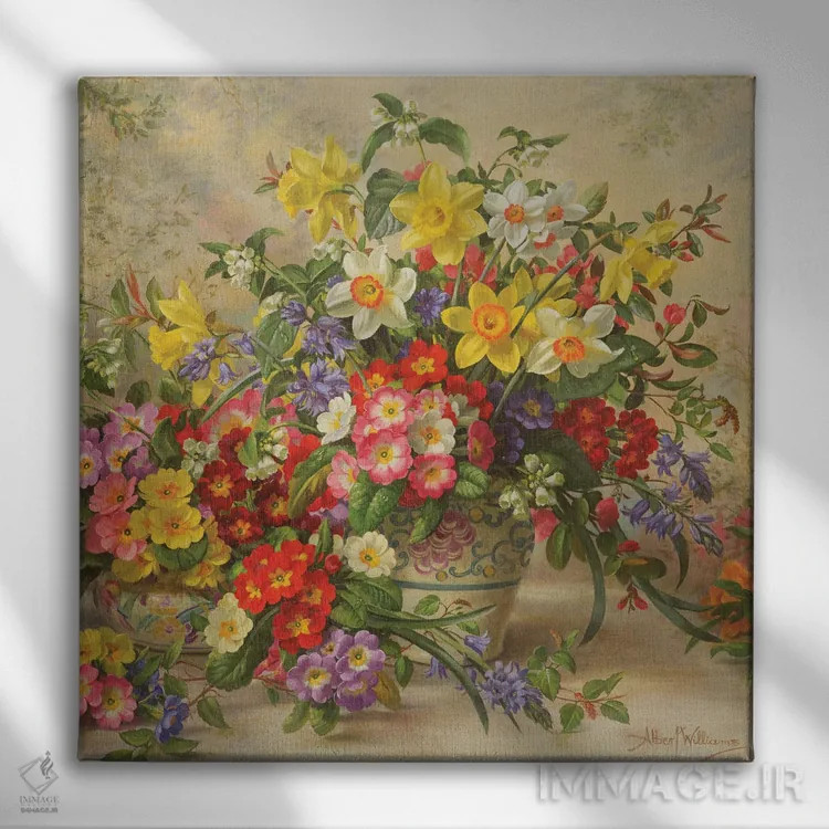 تابلو گلهای بهاری و سفالگری پول، شماره ۲ اثر آلبرت ویلیامز - نمای روبهرو روی دیوار