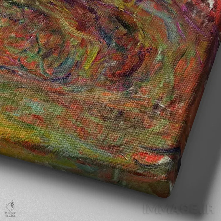 تابلو مسیر رز در ژیورنی، ۱۹۲۰-۲۲ اثر کلود مونه (نقاش معروف فرانسوی) - نمای نزدیک بافت بوم